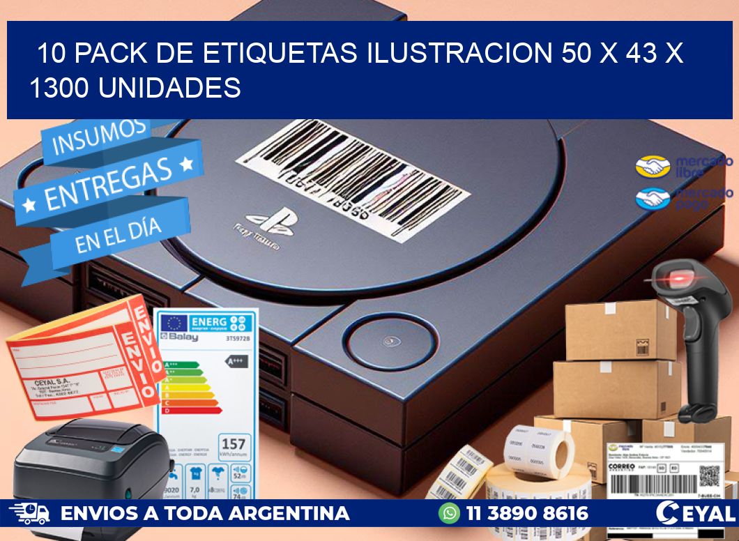 10 PACK DE ETIQUETAS ILUSTRACION 50 x 43 X 1300 UNIDADES