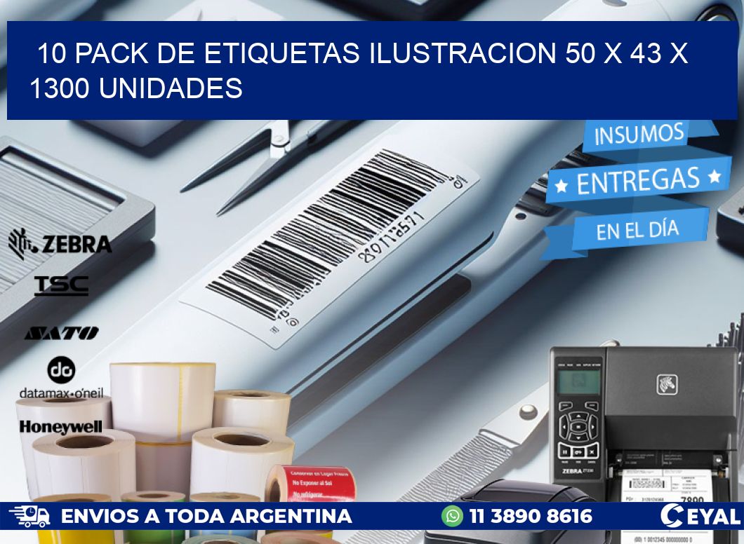 10 PACK DE ETIQUETAS ILUSTRACION 50 x 43 X 1300 UNIDADES