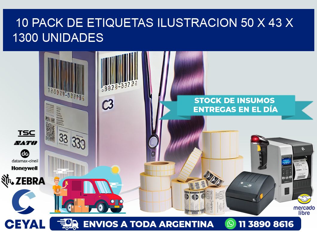 10 PACK DE ETIQUETAS ILUSTRACION 50 x 43 X 1300 UNIDADES