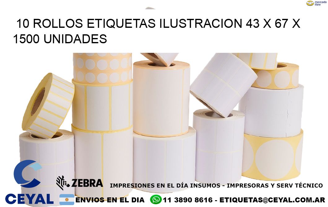 10 ROLLOS ETIQUETAS ILUSTRACION 43 x 67 X 1500 UNIDADES