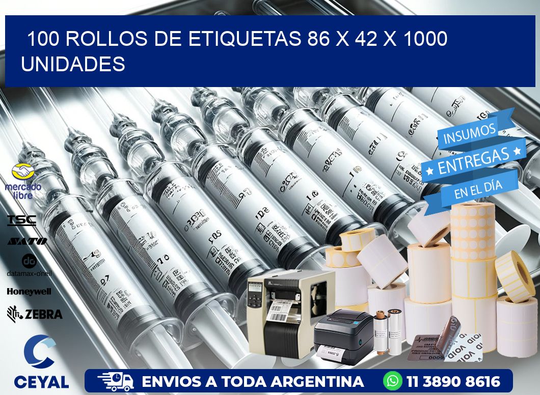 100 ROLLOS DE ETIQUETAS 86 x 42 X 1000 UNIDADES