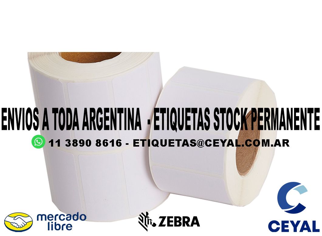 100 ROLLOS  ETIQUETAS ZEBRA 75 x 46 X 1000 UNIDADES