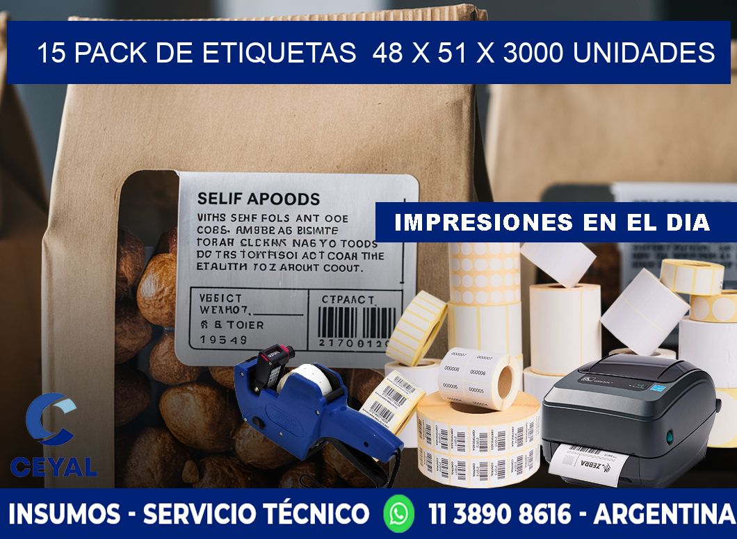 15 PACK DE ETIQUETAS  48 x 51 X 3000 UNIDADES