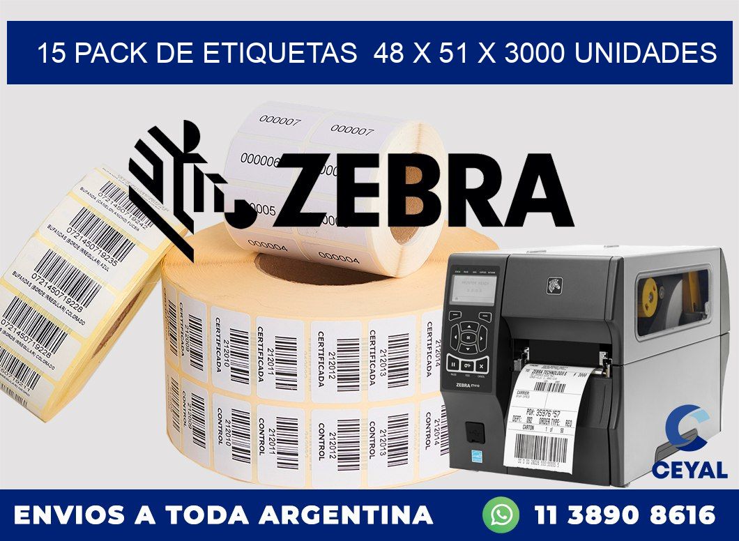 15 PACK DE ETIQUETAS  48 x 51 X 3000 UNIDADES