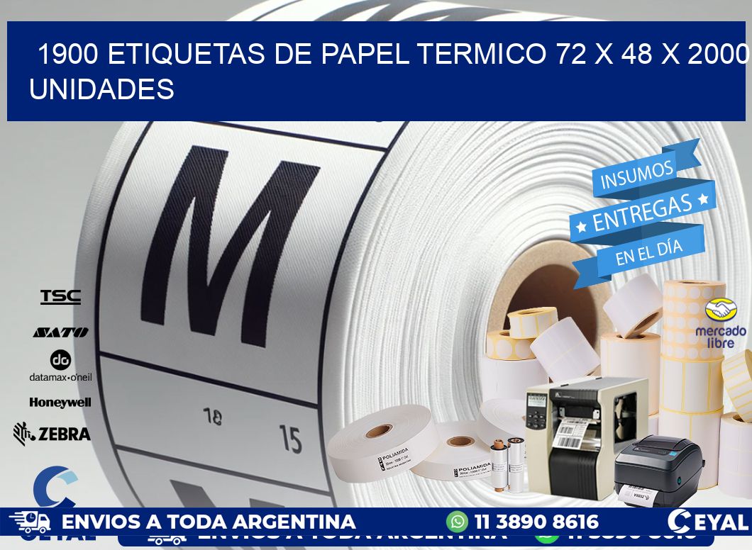 1900 ETIQUETAS DE PAPEL TERMICO 72 x 48 X 2000 UNIDADES