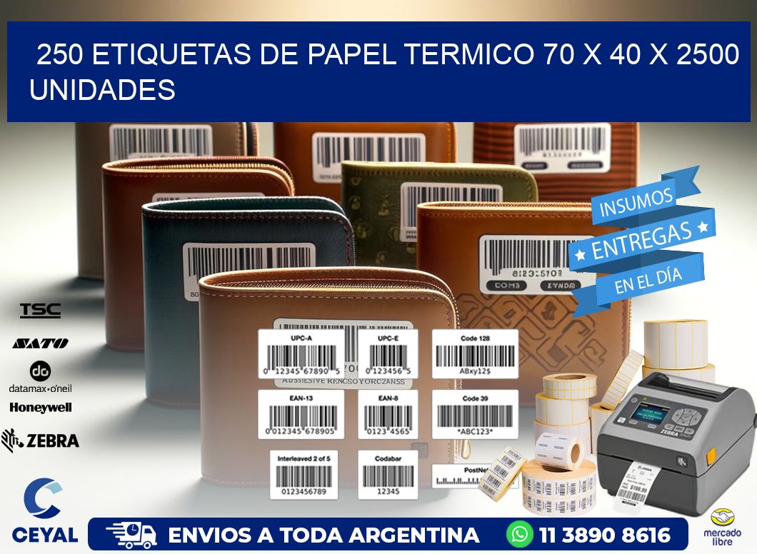 250 ETIQUETAS DE PAPEL TERMICO 70 x 40 X 2500 UNIDADES