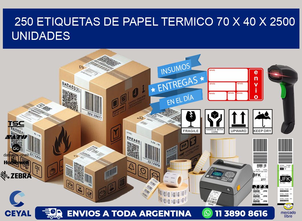 250 ETIQUETAS DE PAPEL TERMICO 70 x 40 X 2500 UNIDADES