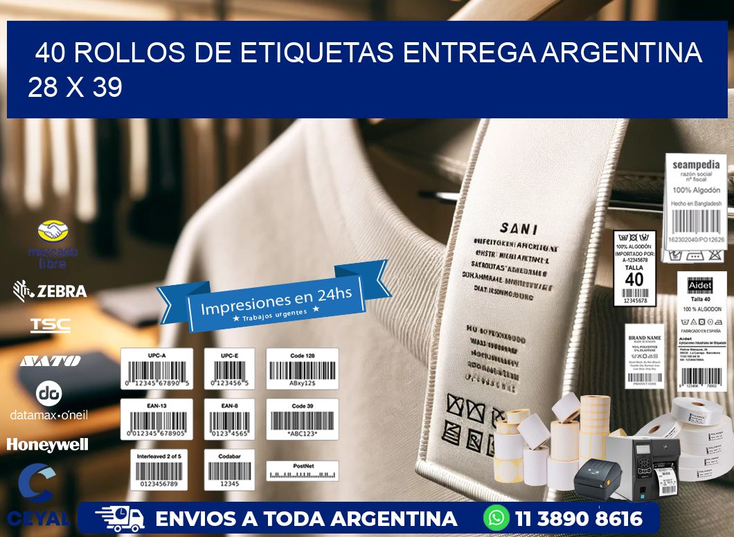 40 ROLLOS DE ETIQUETAS ENTREGA ARGENTINA 28 x 39