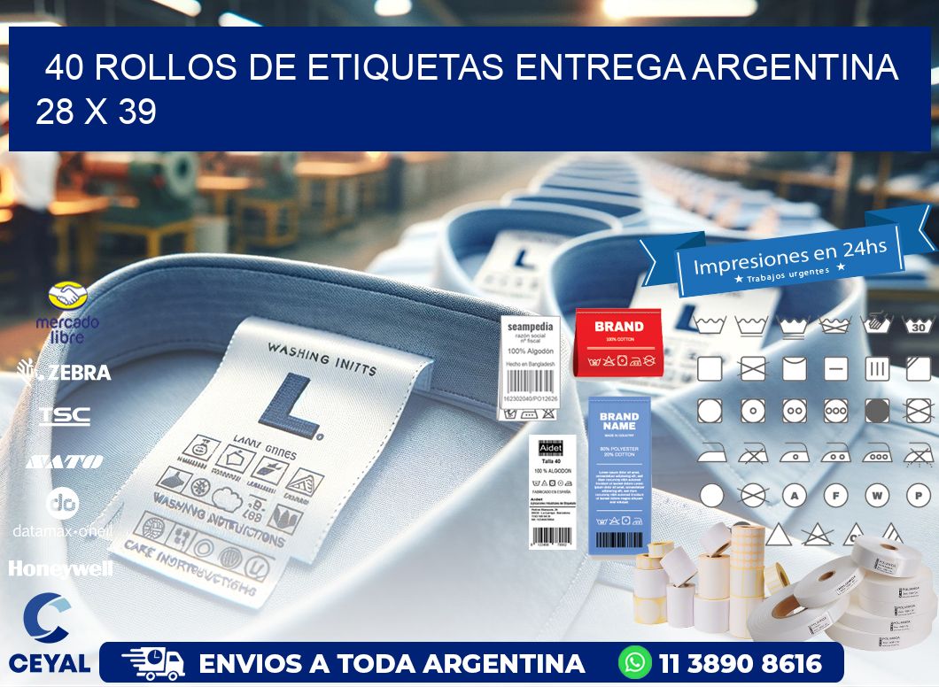 40 ROLLOS DE ETIQUETAS ENTREGA ARGENTINA 28 x 39