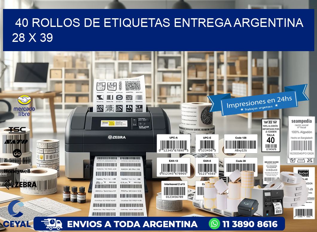 40 ROLLOS DE ETIQUETAS ENTREGA ARGENTINA 28 x 39