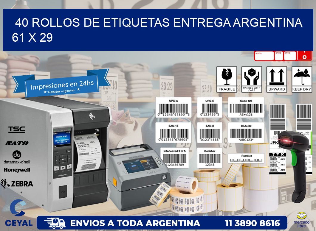 40 ROLLOS DE ETIQUETAS ENTREGA ARGENTINA 61 x 29