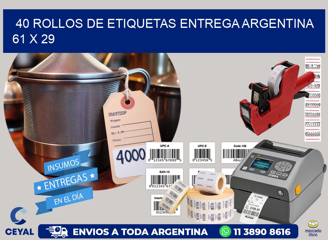 40 ROLLOS DE ETIQUETAS ENTREGA ARGENTINA 61 x 29