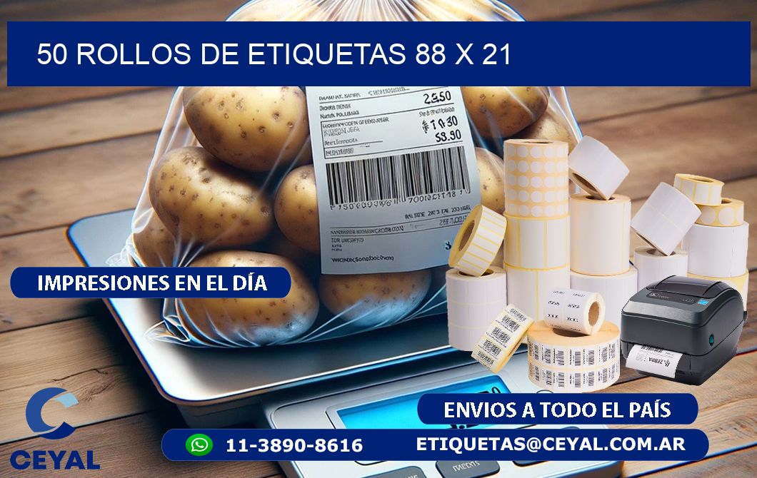 50 ROLLOS DE ETIQUETAS 88 x 21