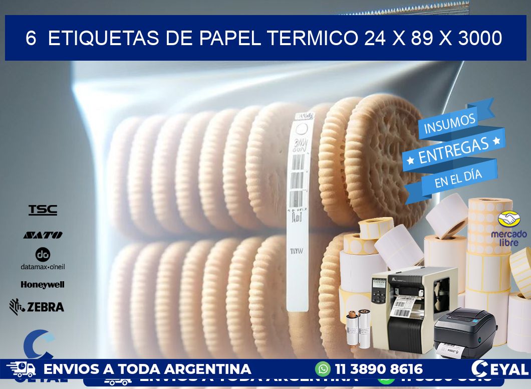 6  ETIQUETAS DE PAPEL TERMICO 24 x 89 X 3000