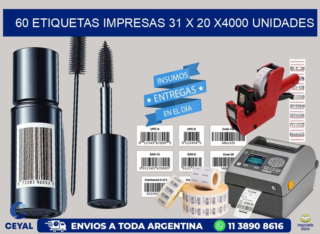 60 ETIQUETAS IMPRESAS 31 x 20 X4000 UNIDADES