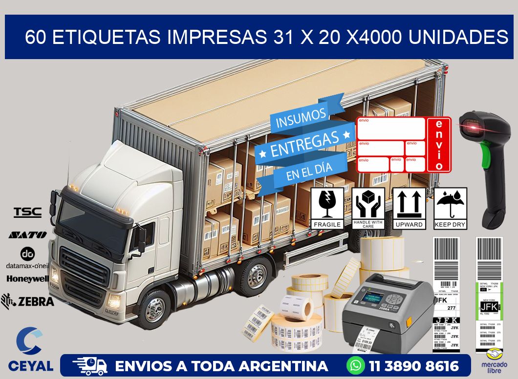 60 ETIQUETAS IMPRESAS 31 x 20 X4000 UNIDADES