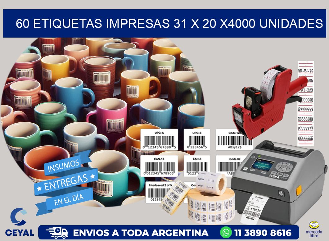 60 ETIQUETAS IMPRESAS 31 x 20 X4000 UNIDADES