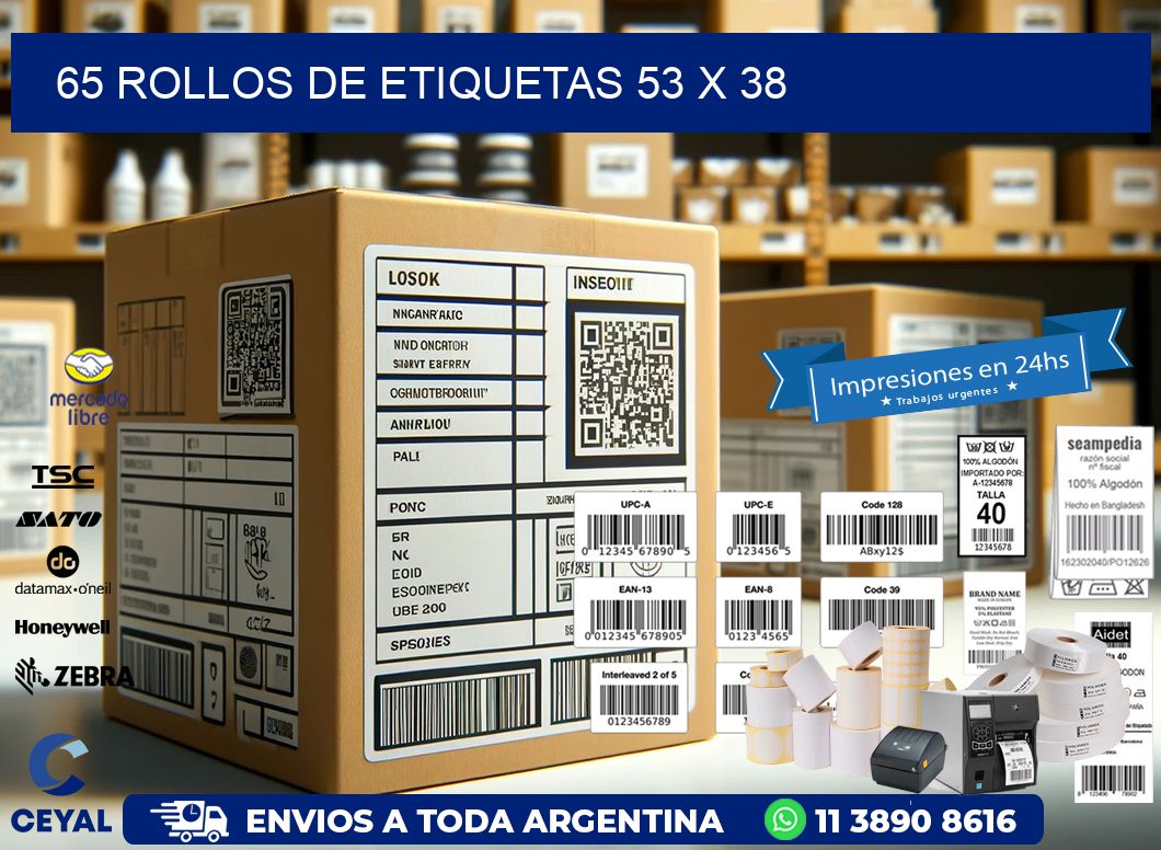 65 ROLLOS DE ETIQUETAS 53 x 38