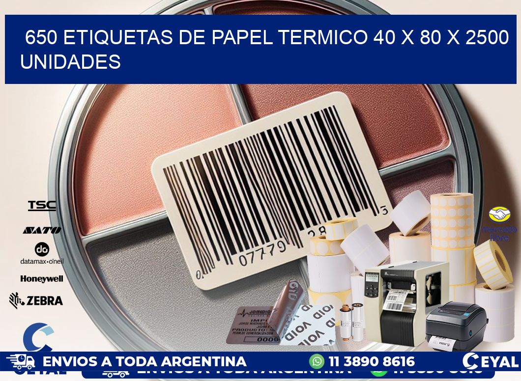 650 ETIQUETAS DE PAPEL TERMICO 40 x 80 X 2500 UNIDADES