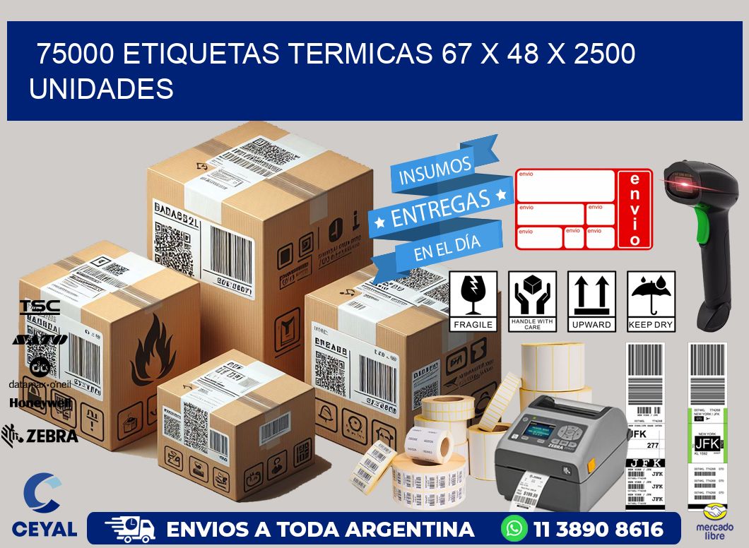 75000 ETIQUETAS TERMICAS 67 x 48 X 2500 UNIDADES