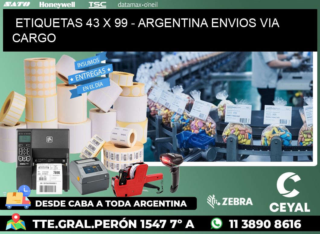 ETIQUETAS 43 x 99 - ARGENTINA ENVIOS VIA CARGO