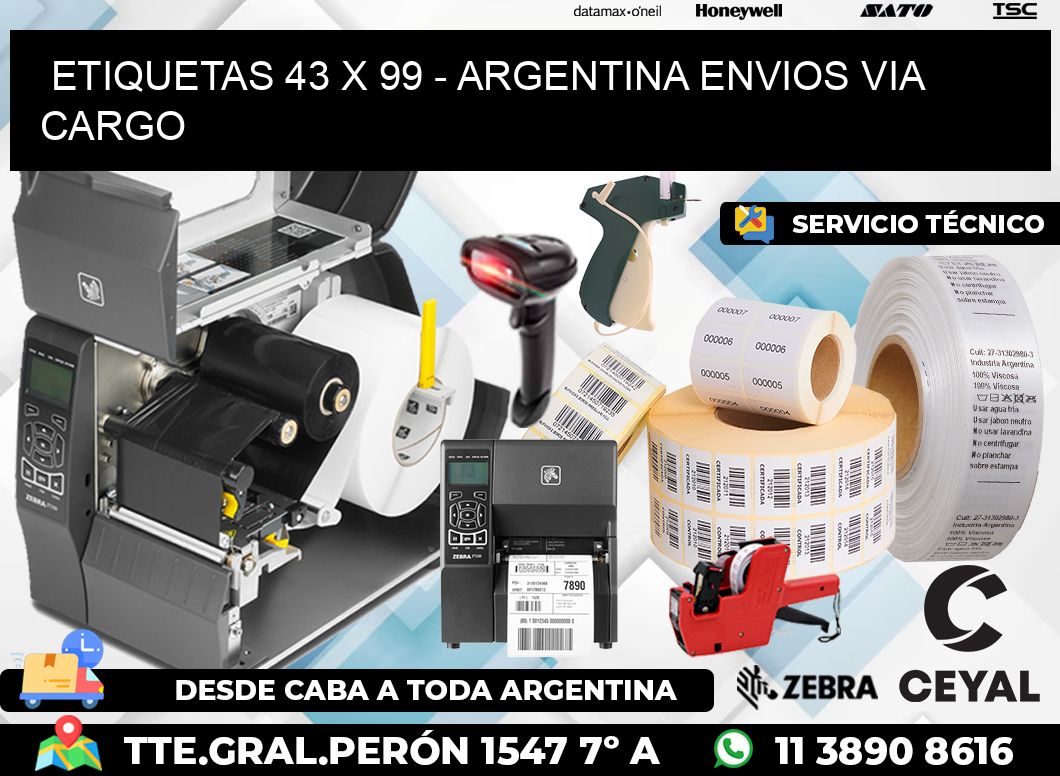 ETIQUETAS 43 x 99 - ARGENTINA ENVIOS VIA CARGO