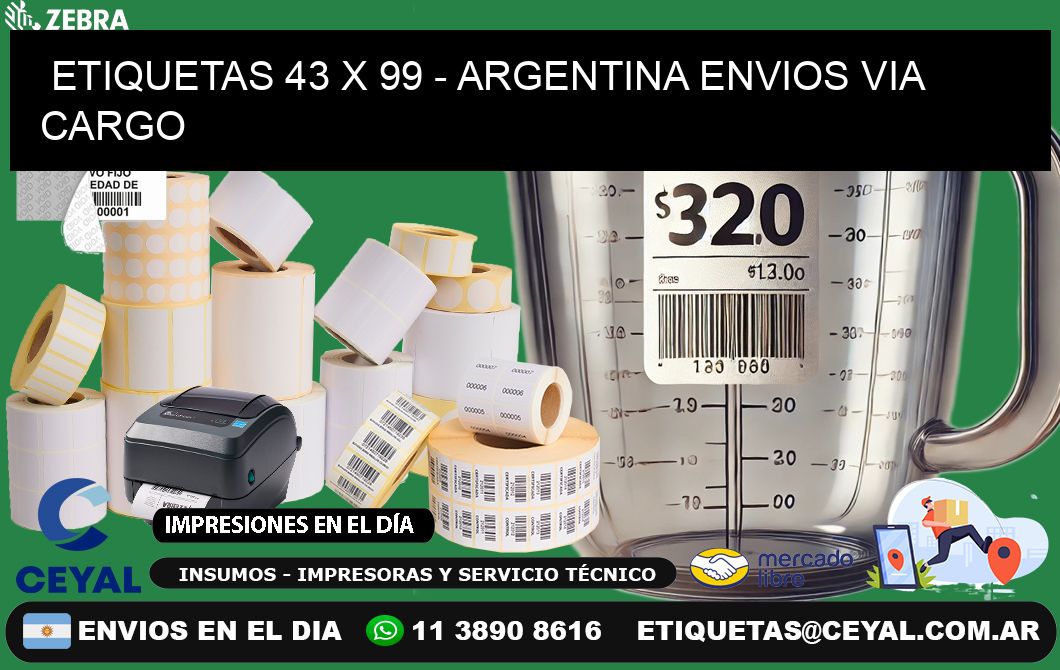 ETIQUETAS 43 x 99 - ARGENTINA ENVIOS VIA CARGO