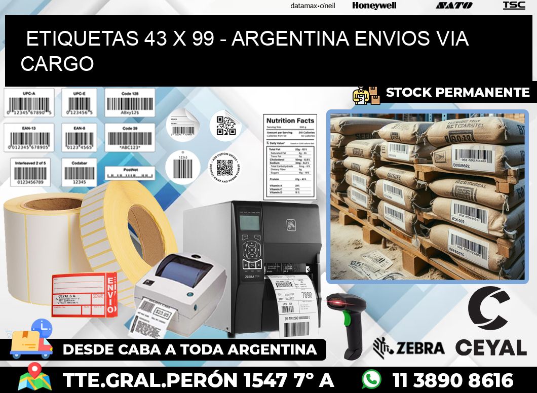 ETIQUETAS 43 x 99 – ARGENTINA ENVIOS VIA CARGO