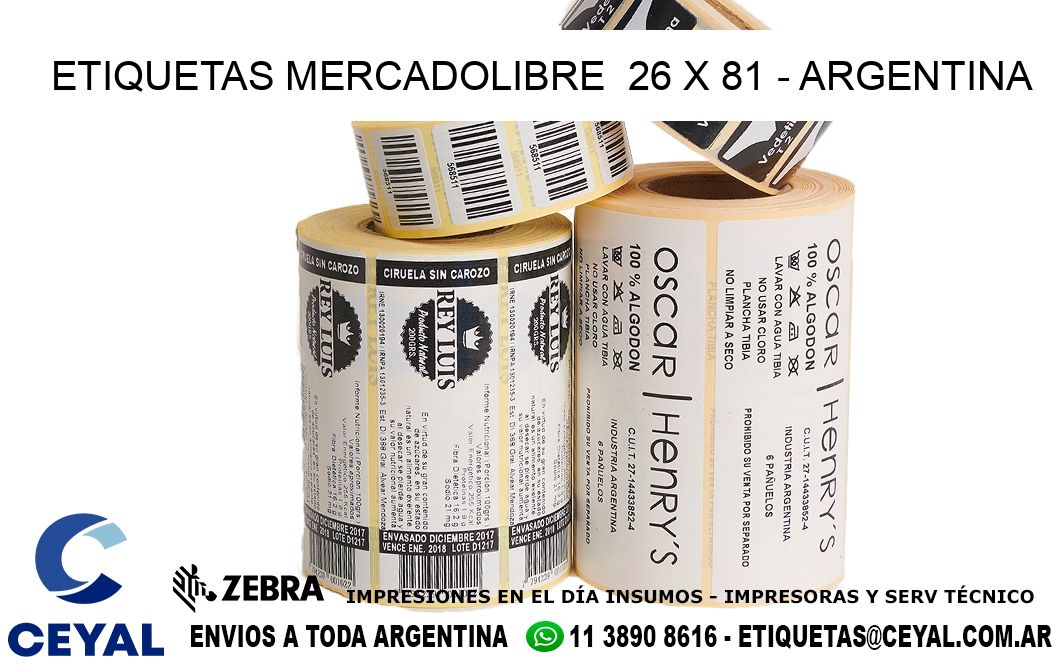 ETIQUETAS MERCADOLIBRE  26 x 81 - ARGENTINA