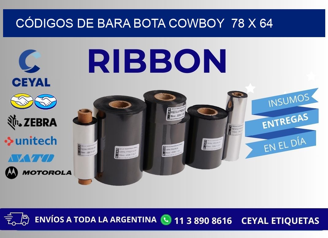 CÓDIGOS DE BARA BOTA COWBOY  78 x 64