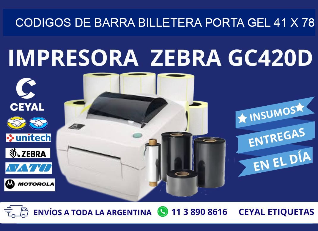 CODIGOS DE BARRA BILLETERA PORTA GEL 41 x 78