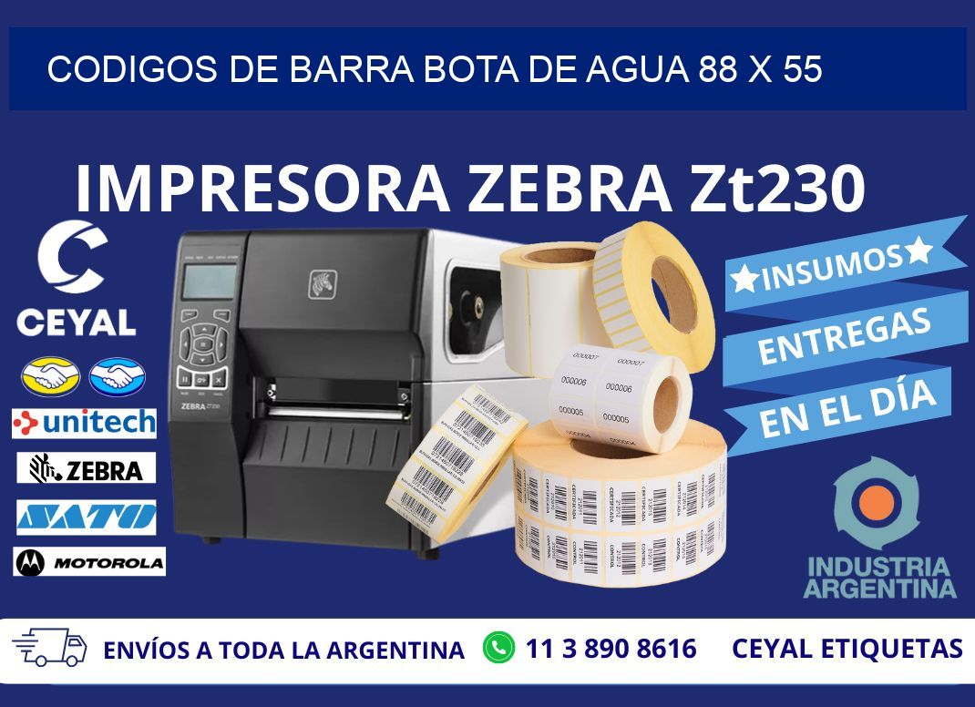 CODIGOS DE BARRA BOTA DE AGUA 88 x 55