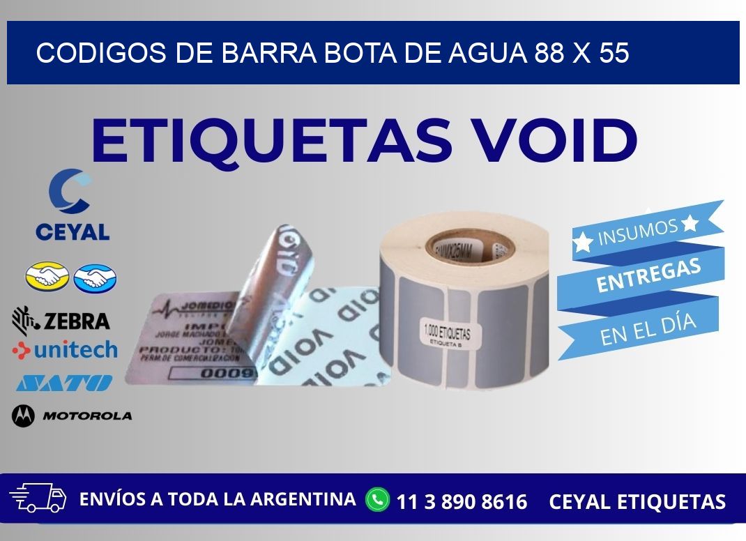 CODIGOS DE BARRA BOTA DE AGUA 88 x 55