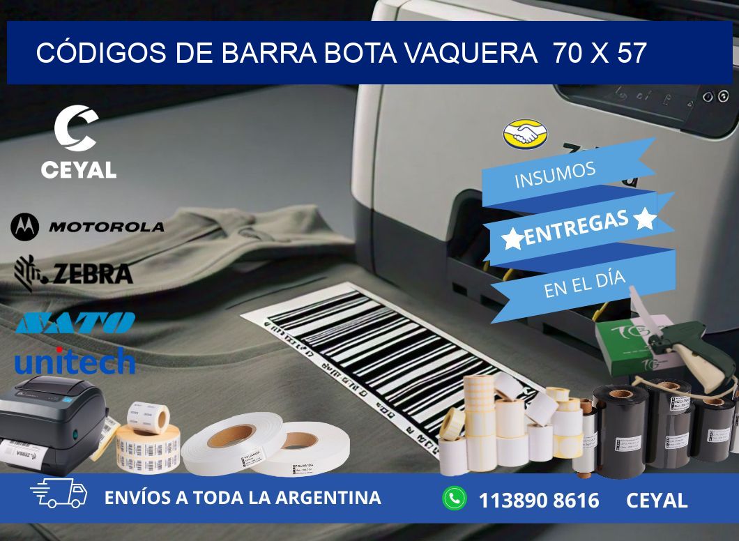 CÓDIGOS DE BARRA BOTA VAQUERA  70 x 57