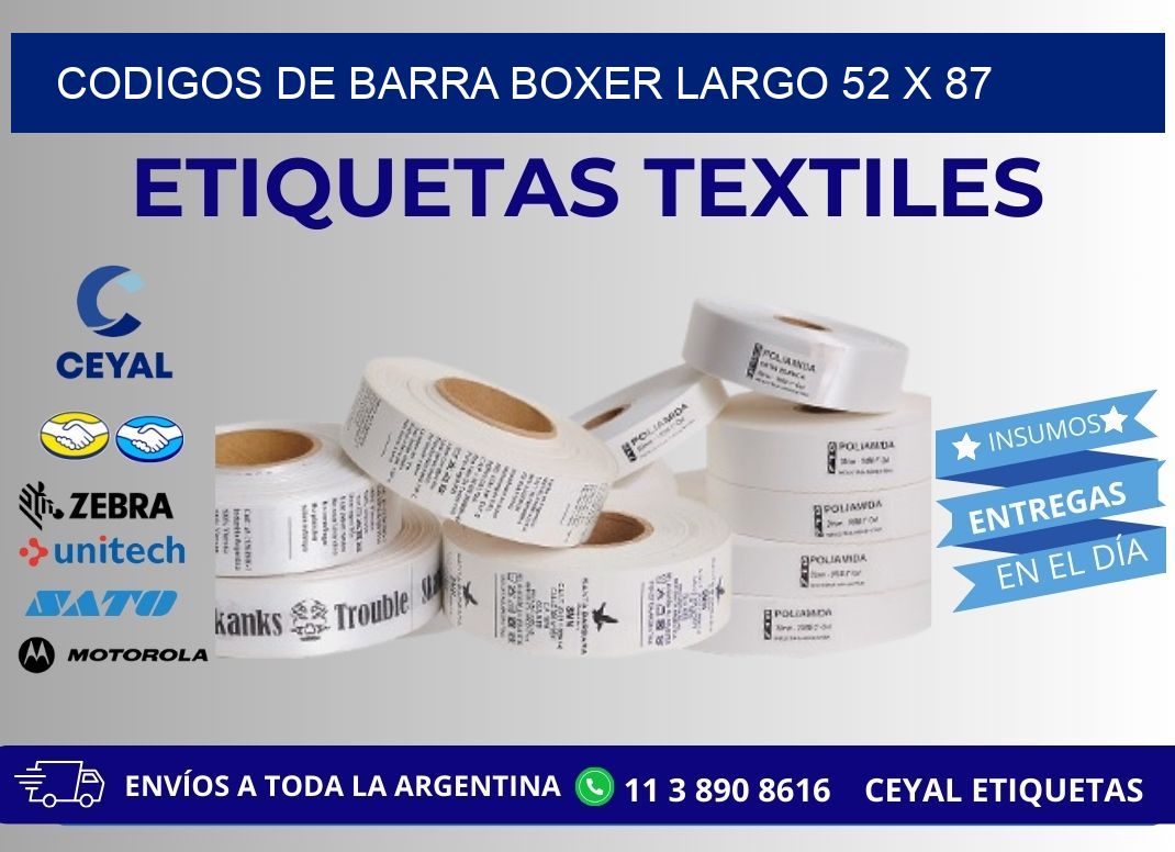 CODIGOS DE BARRA BOXER LARGO 52 x 87