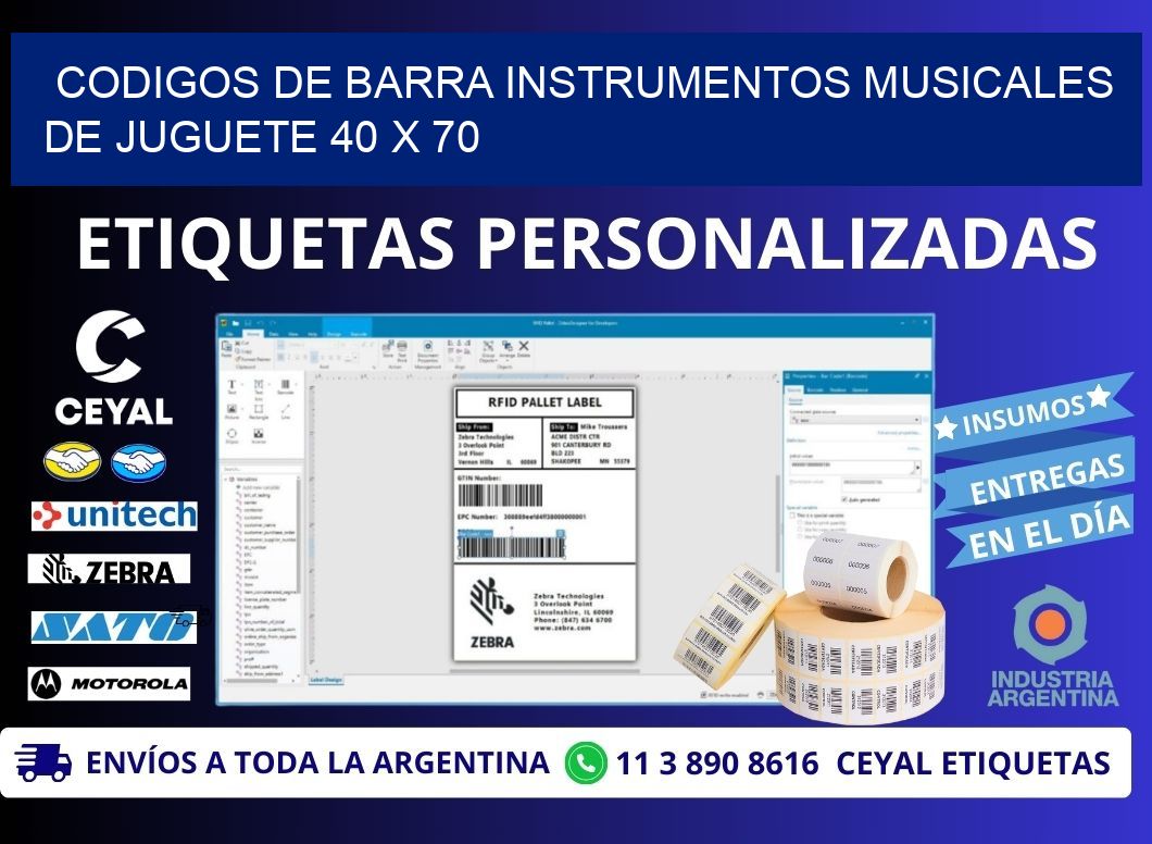 CODIGOS DE BARRA INSTRUMENTOS MUSICALES DE JUGUETE 40 x 70