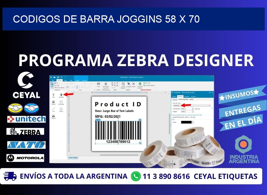 CODIGOS DE BARRA JOGGINS 58 x 70