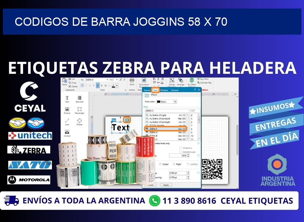 CODIGOS DE BARRA JOGGINS 58 x 70