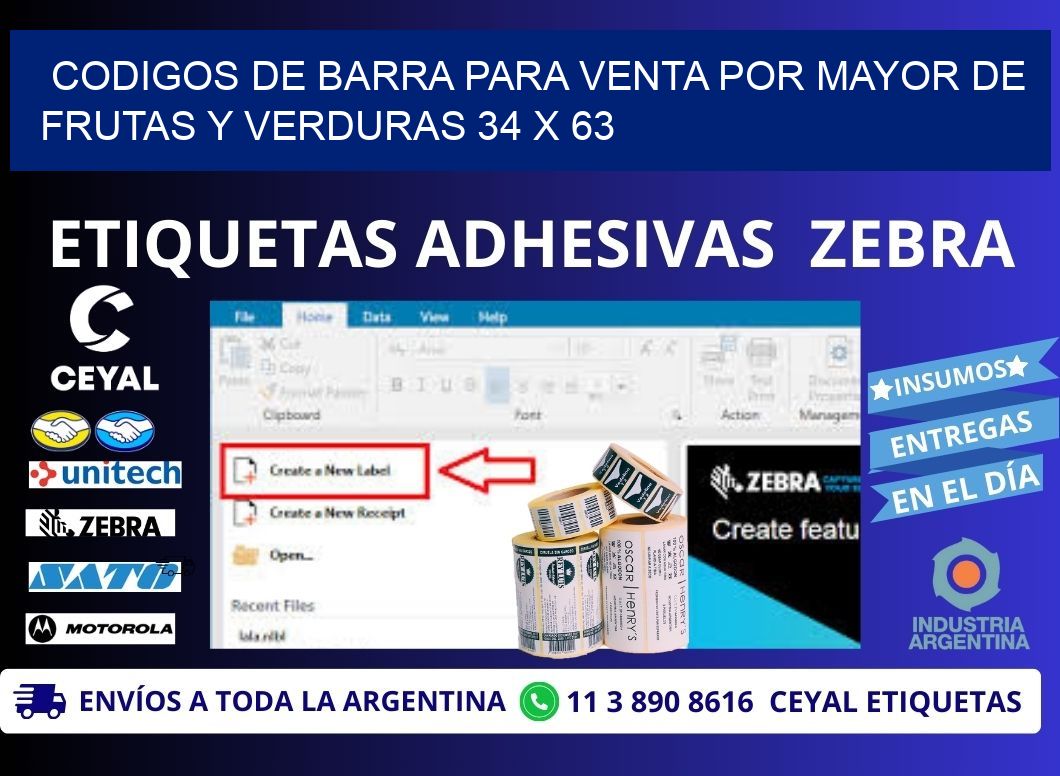 CODIGOS DE BARRA PARA VENTA POR MAYOR DE FRUTAS Y VERDURAS 34 x 63