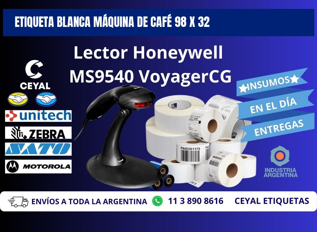 ETIQUETA BLANCA MÁQUINA DE CAFÉ 98 x 32