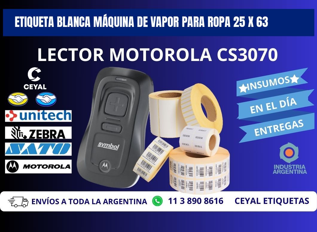 ETIQUETA BLANCA MÁQUINA DE VAPOR PARA ROPA 25 x 63