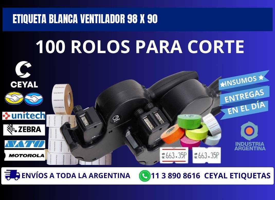 ETIQUETA BLANCA VENTILADOR 98 x 90