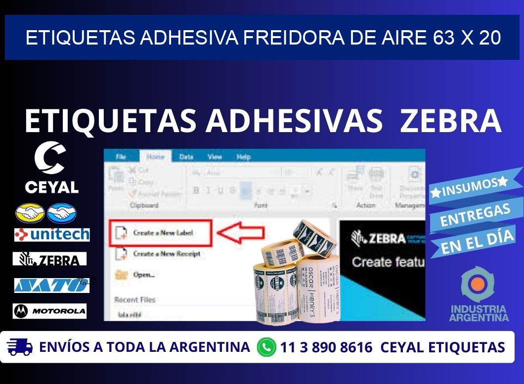 ETIQUETAS ADHESIVA FREIDORA DE AIRE 63 x 20