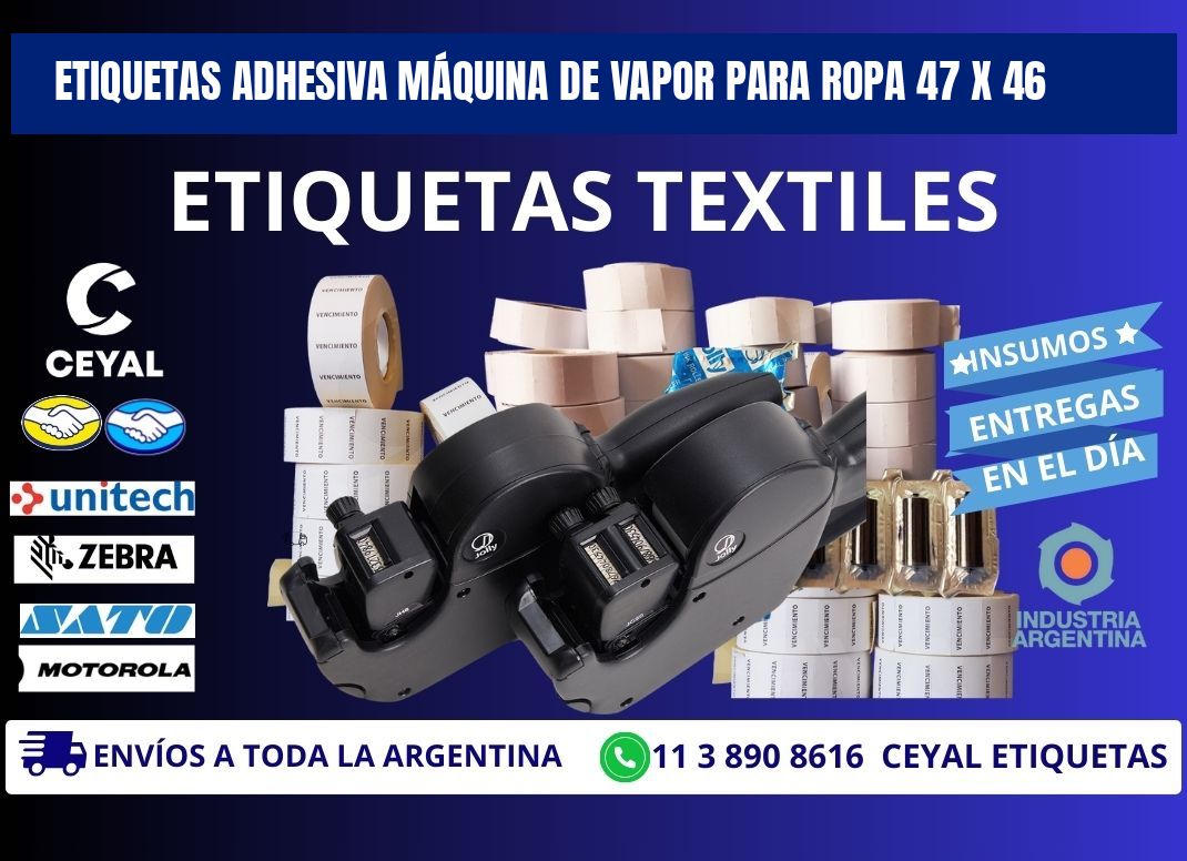 ETIQUETAS ADHESIVA MÁQUINA DE VAPOR PARA ROPA 47 x 46