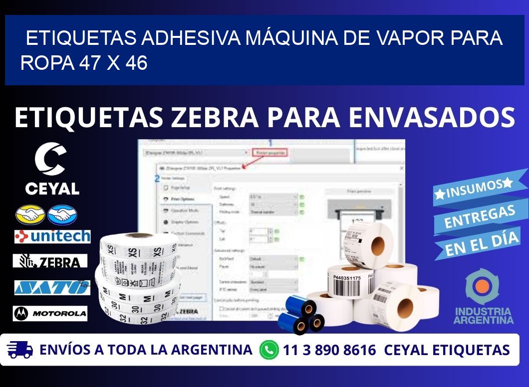 ETIQUETAS ADHESIVA MÁQUINA DE VAPOR PARA ROPA 47 x 46