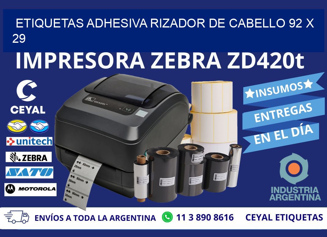 ETIQUETAS ADHESIVA RIZADOR DE CABELLO 92 x 29