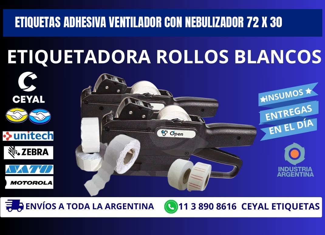 ETIQUETAS ADHESIVA VENTILADOR CON NEBULIZADOR 72 x 30