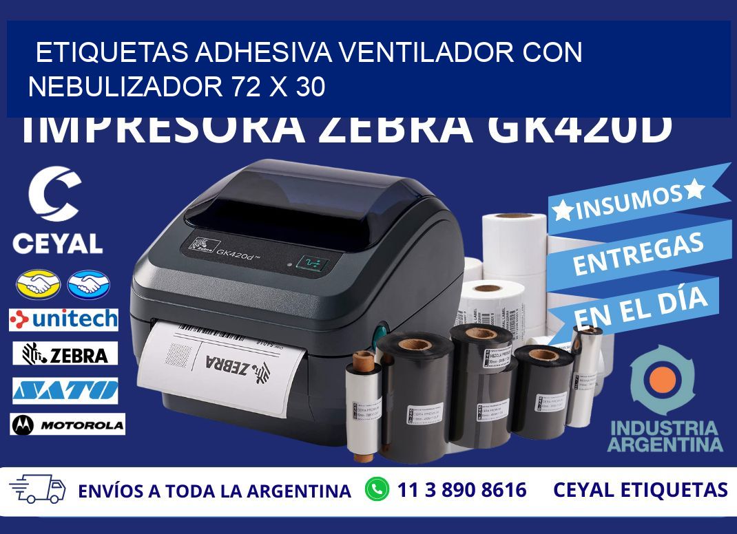 ETIQUETAS ADHESIVA VENTILADOR CON NEBULIZADOR 72 x 30