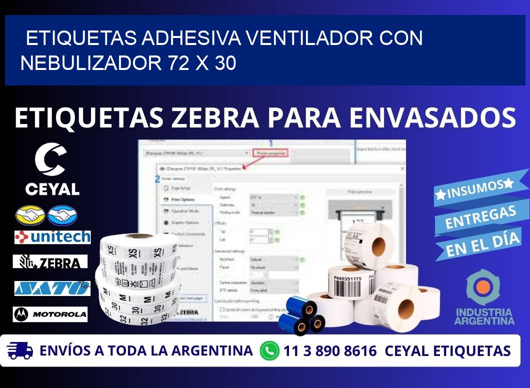 ETIQUETAS ADHESIVA VENTILADOR CON NEBULIZADOR 72 x 30