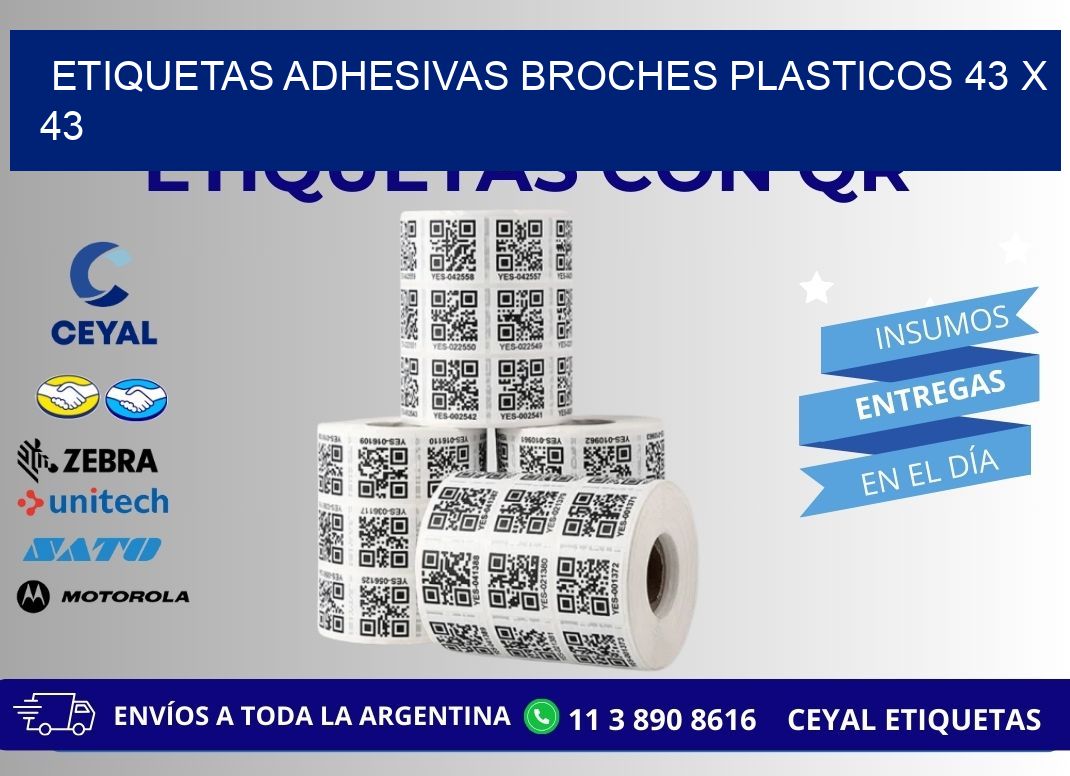 ETIQUETAS ADHESIVAS BROCHES PLASTICOS 43 x 43